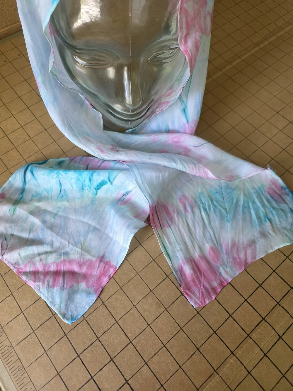 100% Silk Y2K Pastel Tie Dye Scarf 8x52 Lightweight Soft Wrap